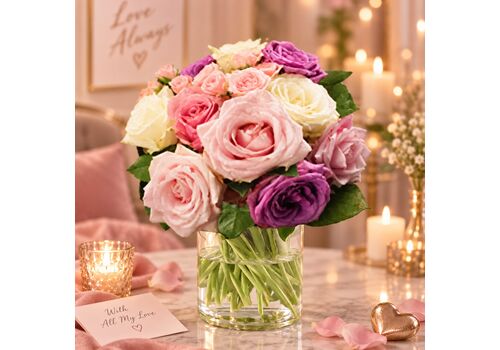 Beautiful mix of roses fresh from the garden in a bunch