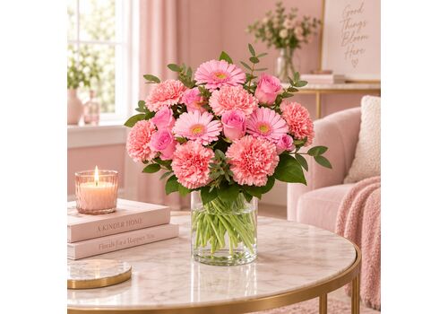 roses and pink carnation in a pretty bunch