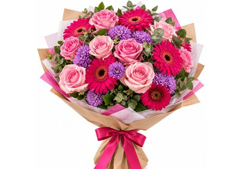 roses and gerberas in a bunch